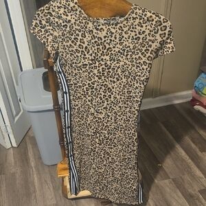 No Boundaries Leopard Print Midi Dress with Black Stripes